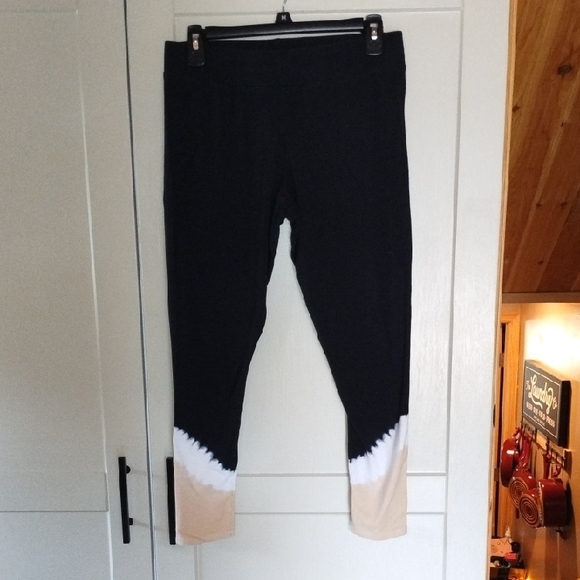torrid Pants - torrid Black Leggings with White and Beige Tie-Dye Hem